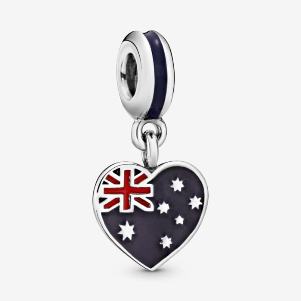 판도라 오스트레일리안 플래그 하트 댕글 참 791415ENMX, Pandora Australian Flag Heart Dangle Charm 791415ENMX
