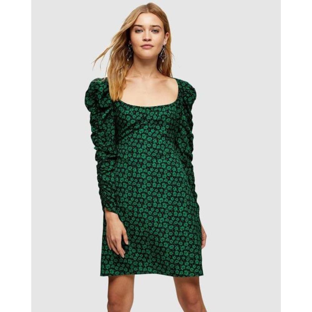 TOPSHOP Ruched Sleeve Floral Tea Dress TO101AA48UAP