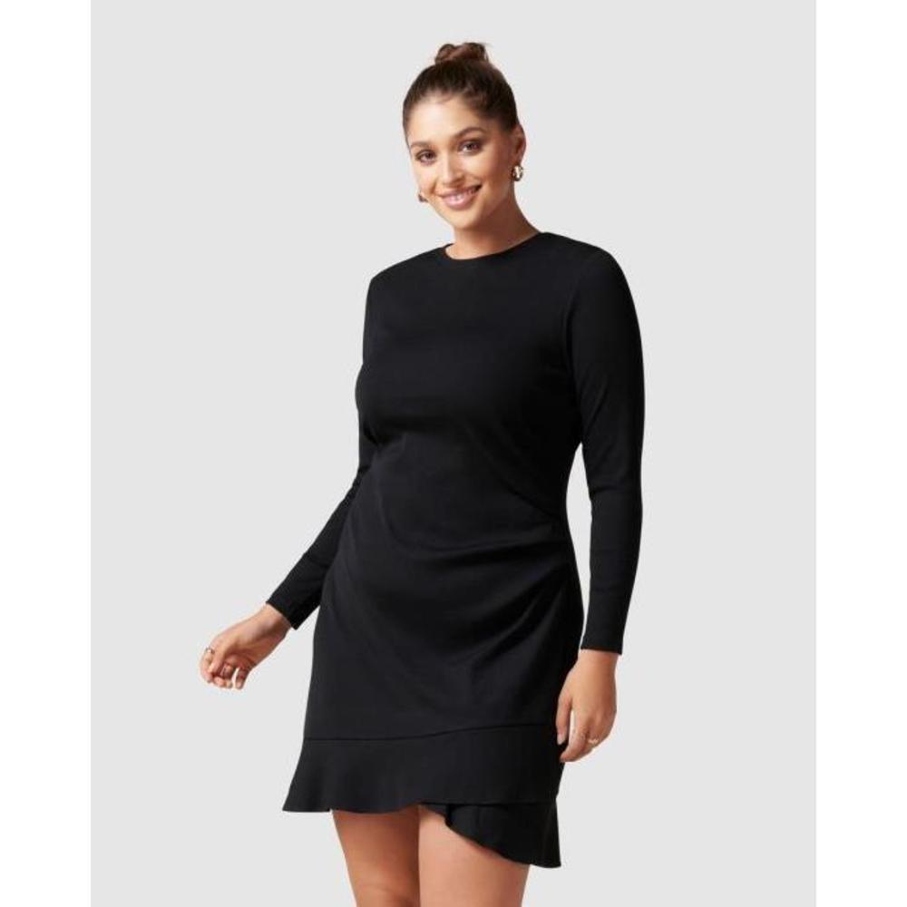 Forever New Curve Annie Curve Rib Long Sleeve Frill Dress FO015AA44STN