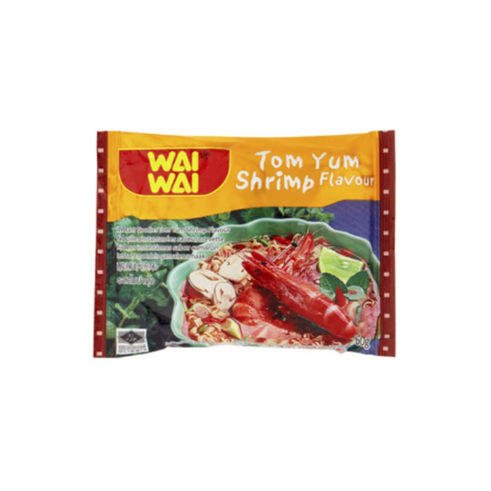와이 와이 톰 얌 슈림프 플레이버드 인스턴트 누들스 60g, Wai Wai Tom Yum Shrimp Flavoured Instant Noodles 60g