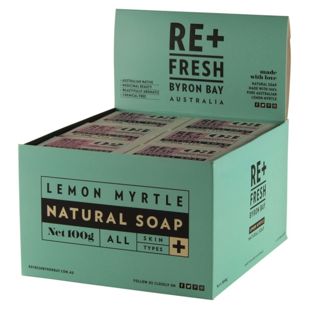 리+프레쉬 Byron 바이론 베이 레몬 머틀 내츄럴 비누 익스플로에이팅 100g x디스플레이, Re+Fresh Byron Bay Lemon Myrtle Natural Soap Exfoliating 100g x 24 Display