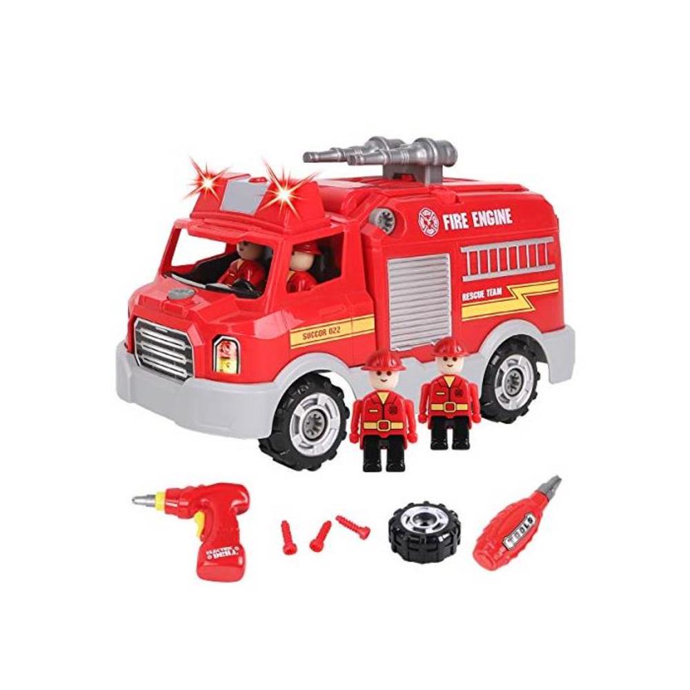 REMOKING STEM Educational Take Apart Vehicle Toys,32Pcs Fire Engine Set with Electric Drill&amp;Lights&amp;Sounds,Best Boys and Girls 3 Years and Up B07SFC2BY2