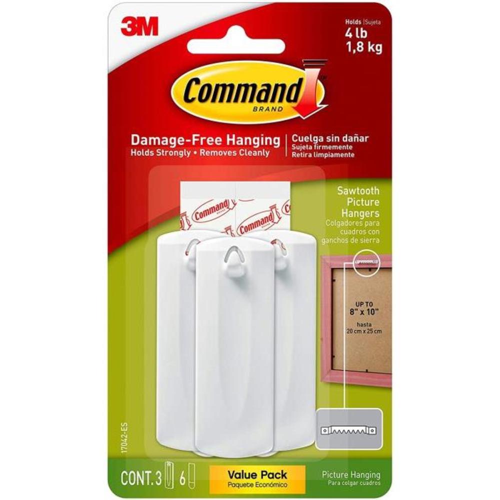 Command Sawtooth Picture Hangers Value Pack, White, 3-Hangers (17042-ES) B001CN6X6O