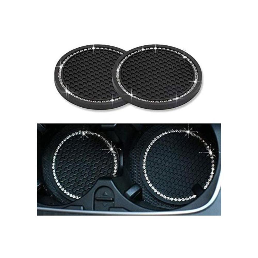 Ausget Universal Vehicle Bling Travel Auto Cup Holder Insert Coasters,2.75 Inch Crystal Rhinestone Car Interior Accessories Durable Anti Slip Silicone Car Coasters (Black) B08T96QYHY