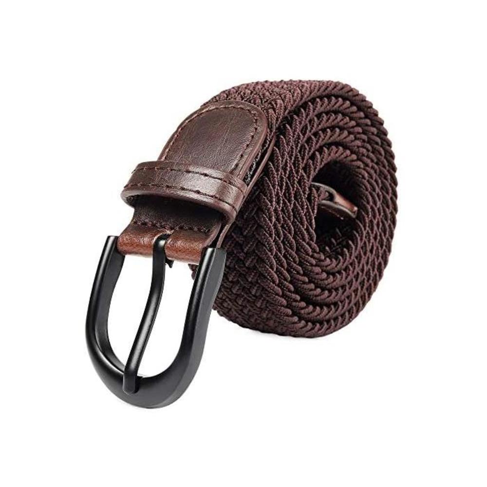 Braided Stretch Elastic Belt with Pin Oval Solid Black Buckle Leather Loop End Tip with Men/Women/Junior (7 Sizes 12 Colors ） B07HGFSJ8T