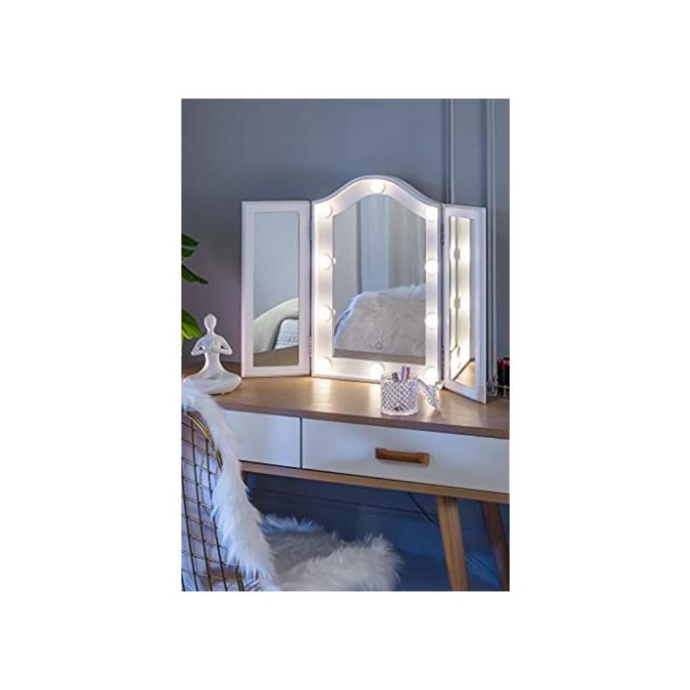 LUXFURNI Vanity Lighted Tri-fold Makeup Mirror with 10 Dimmable LED Blubs, Touch Control Lights Tabletop Hollywood Cosmetic Mirror B07PDQRKV9