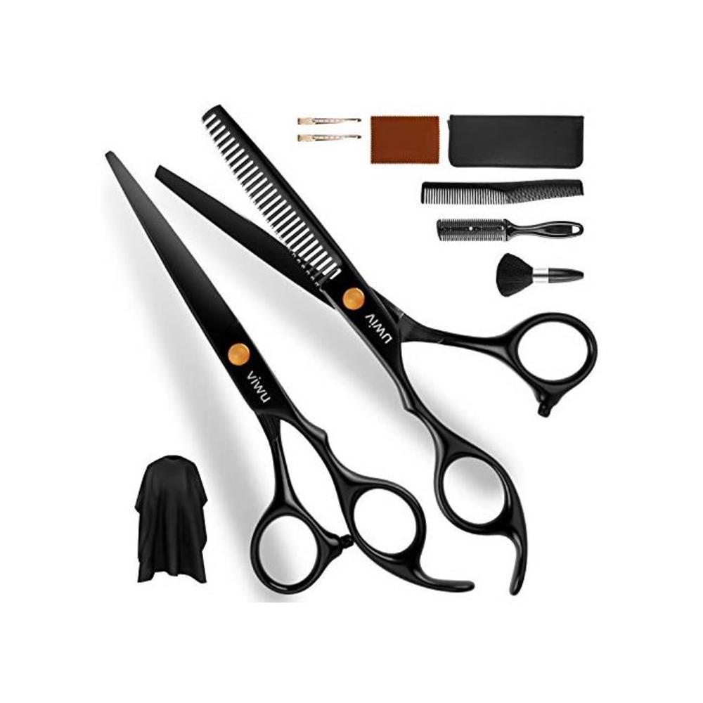 Viwu Barber Shears Home Hair Cutting Scissors Set, 10 Pcs Professional Haircut Scissors Kit with Thinning Shears 6CR 440C Stainless Steel Home Haircutting Scissors Kit for Barber S B089YV7SML
