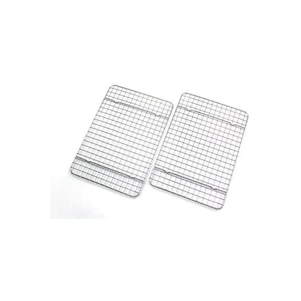 Checkered Chef Cooling Racks for Baking - Quarter Size - Stainless Steel Cooling Rack/Baking Rack Set of 2 - Oven Safe Wire Racks Fit Quarter Sheet Pan - Small Grid Perfect to Cool B06X9KLW1P