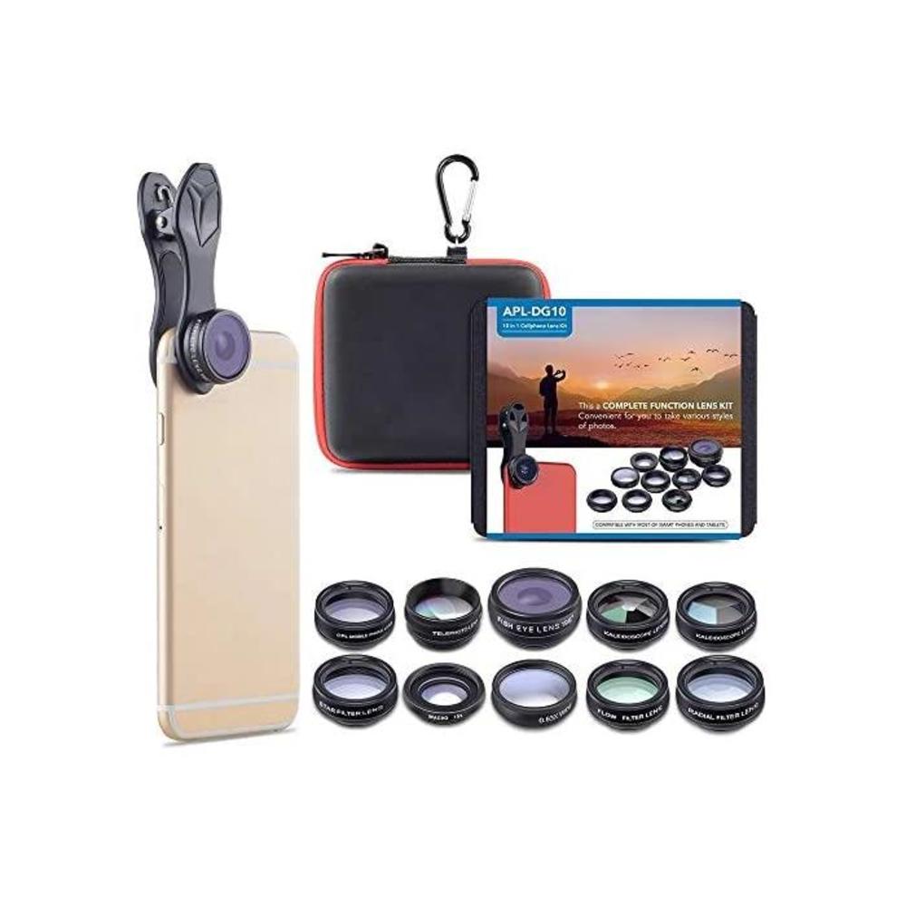 Apexel 10 in 1 Cell Phone Camera Lens Kit Wide Angle Lens &amp; Macro Lens+Fisheye Lens+Telephoto Lens+CPL/Flow/Radial/Star Filter+Kaleidoscope 3/6 Lens for iPhone Samsung Sony and Mos B07MCLG569