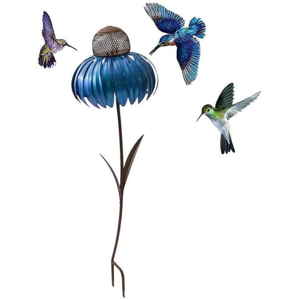 Red Coneflower Standing Bird Feeder, Outside Rust Resistant Garden Art Metal Birdfeeder with Stand, Easy to Clean and Fill, Beautiful Flower Garden Stakes Decorative (Blue, 1 pcs) B0932GHDZ1