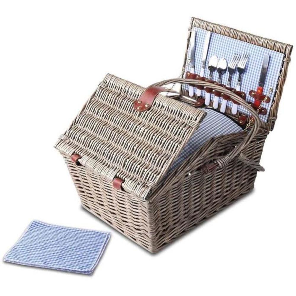 Alfresco Willow 4 Person Picnic Basket - Blue and White B07KSNKNWR