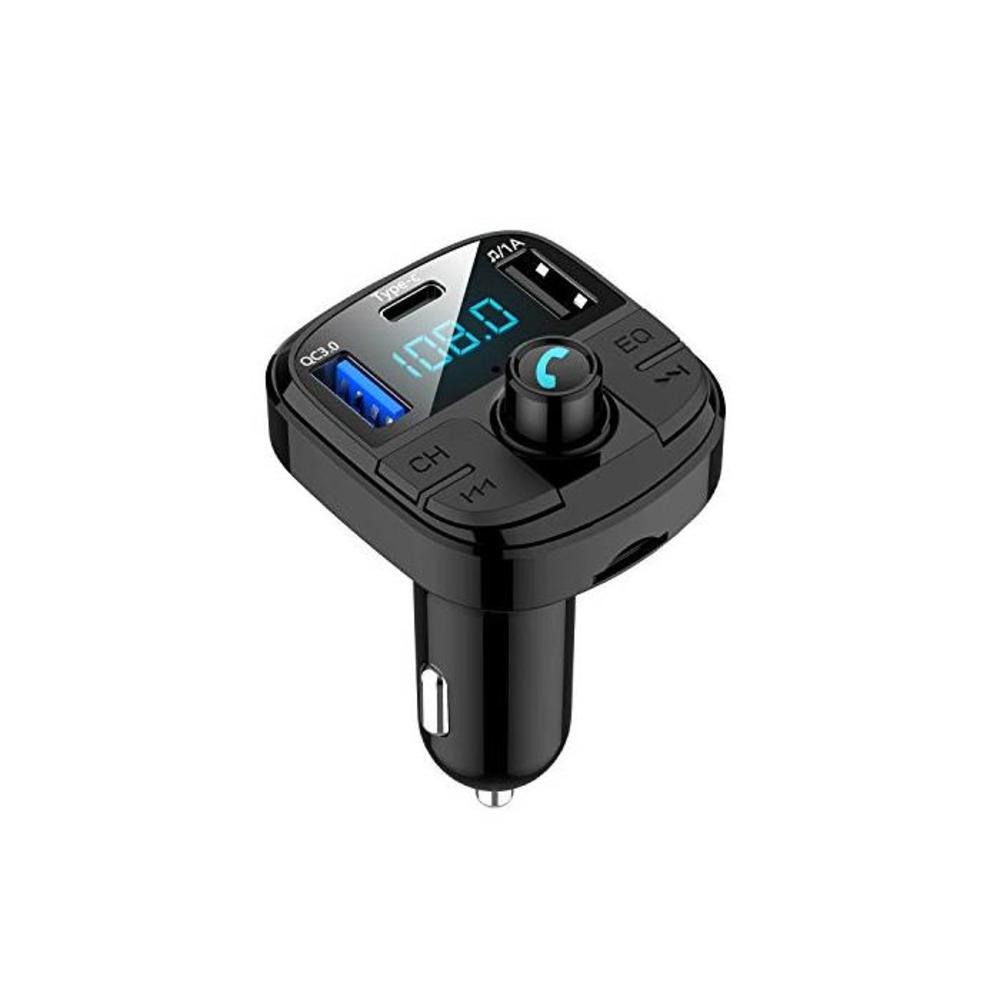 Car Quick Charger, QC USB C Charge, FM Transmitter, Wireless Bluetooth 5.0 Radio Adapter MP3 Music Receiver, Supports USB Flash Drive/Micro SD Card B086DTDFMF