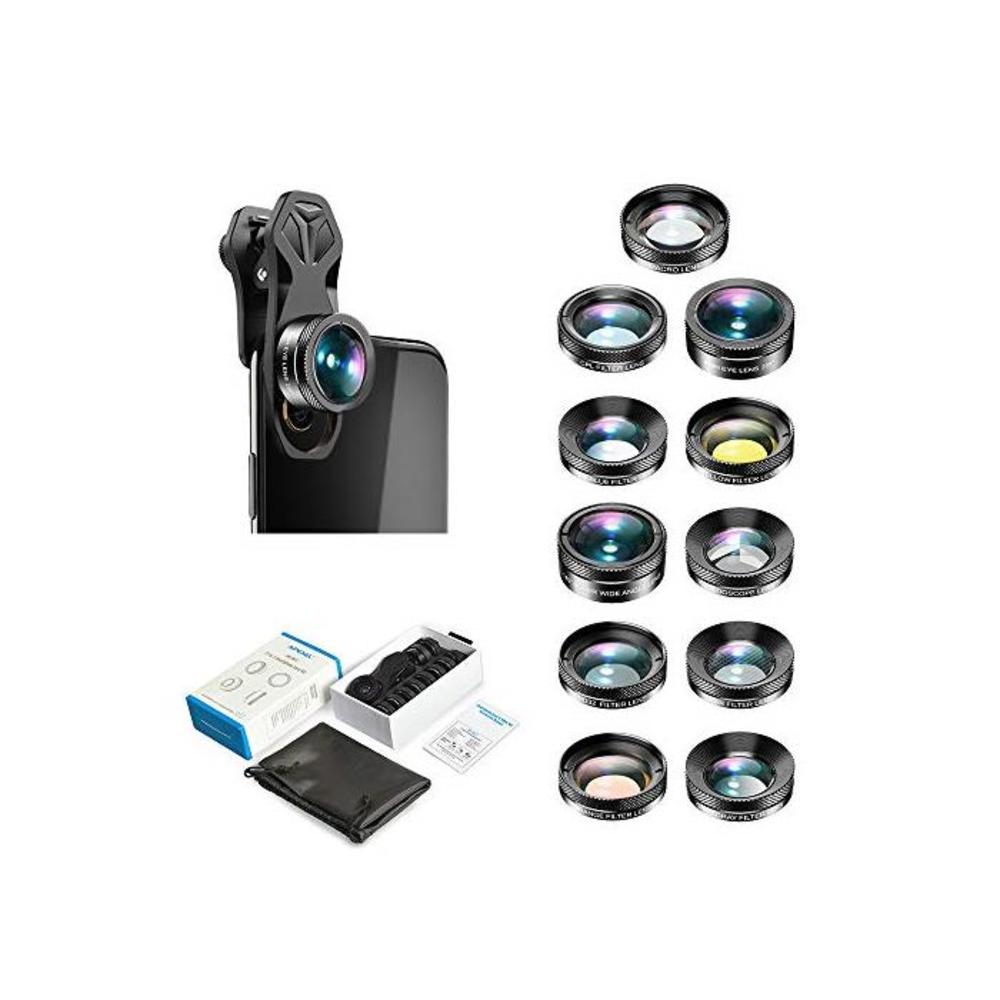 Apexel 11 in 1 Phone Camera Lens Kit - Wide Angle Lens &amp; Macro Lens+Fisheye Lens/ND32/kaleidoscope/CPL/Color Lens Compatible with iPhone Samsung Sony and Most of Smartphone B08FDR6MLV