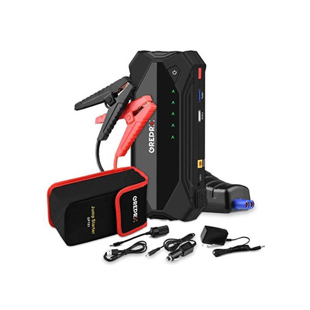 GREPRO Car Jump Starter 1500A 18000 mAh(Up to 8.0L Gas or 6.0L Diesel Engine) 12V Auto Battery Booster Portable Power Pack with Dual USB Quick Charge 3.0 Ports, Built-in LED Light B07XB4LX4G