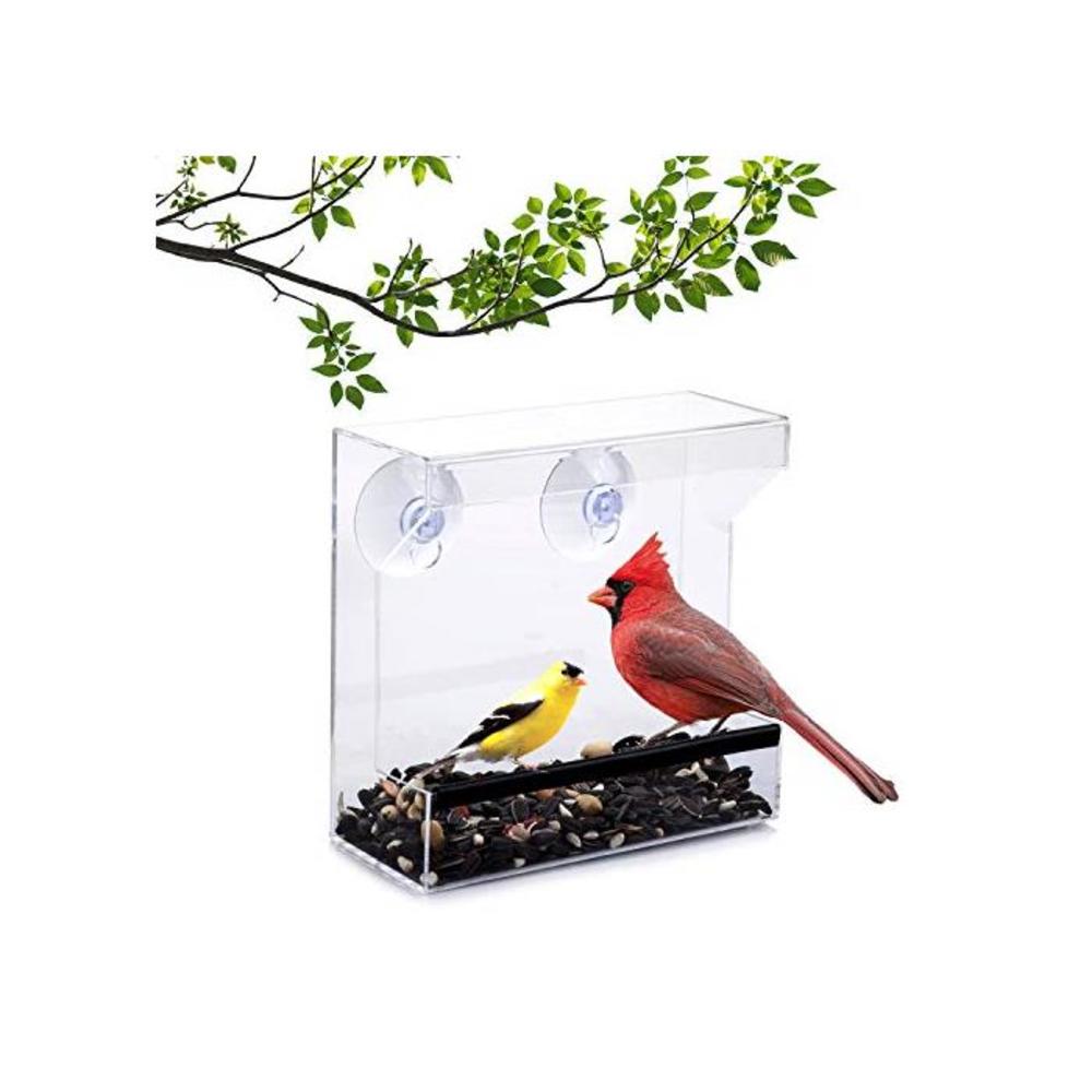 Wild Birds of Joy Window Bird Feeder with Strong Suction Cups and Seed Tray with Drain Holes, Small, Compact, Clear Acrylic, Easy Clean, Outside Feeders for Transparent Viewing B07DCWYS7H