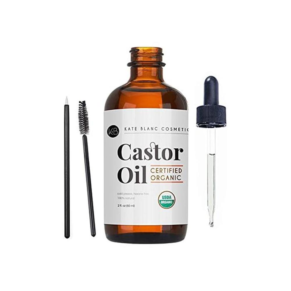USDA Organic Castor Oil, Pure Cold Pressed, Hexane Free, from Kate Blanc - Stimulate Growth for Eyelashes, Eyebrows, and Hair. Smooth Face and Skin - with Treatment Starter Kit - 1 B01NALN8Q9