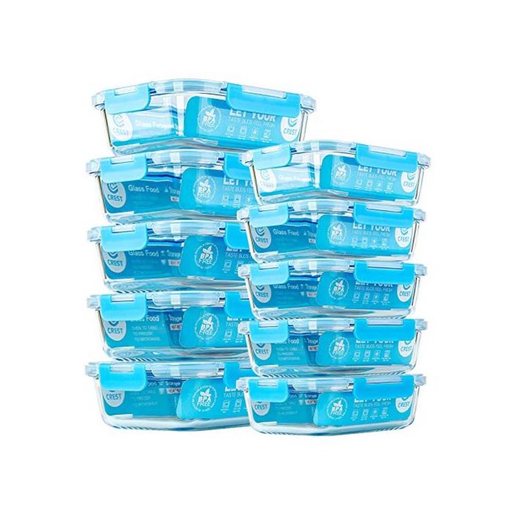 Glass Meal Prep Containers, [10 Pack] Glass Food Storage Containers with Lids, Airtight Glass Bento Boxes, BPA Free &amp; Leak Proof (10 Lids &amp; 10 Containers) B07R6551HF