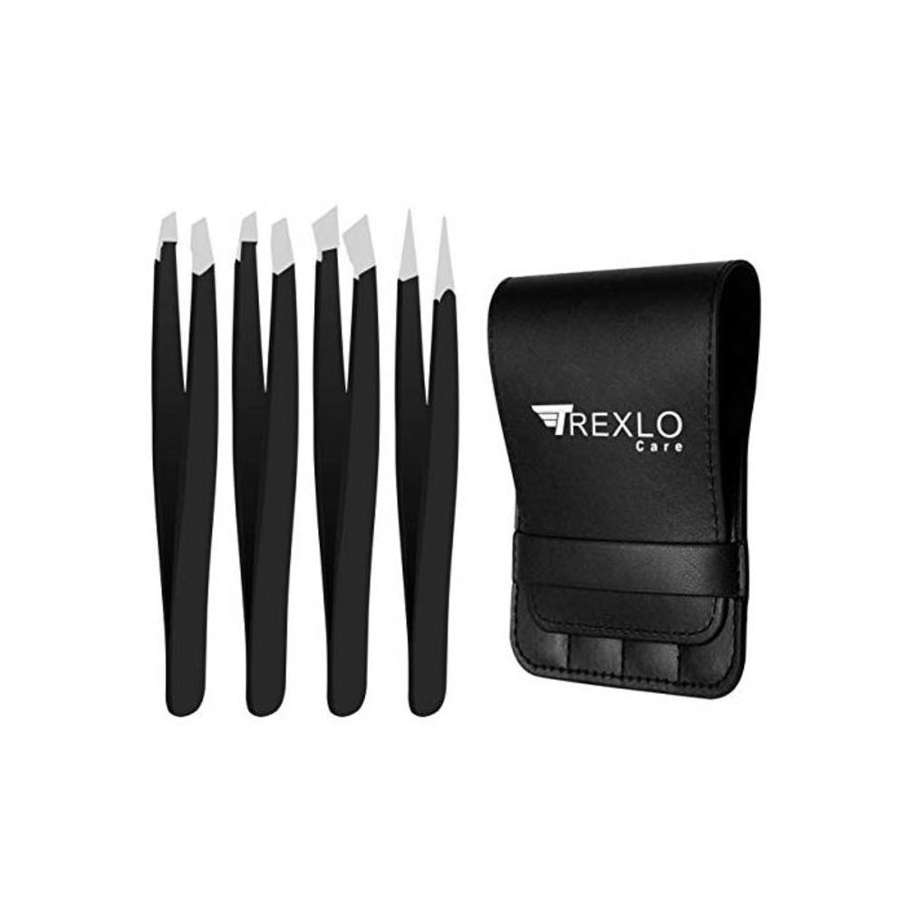 TrexloCare Eyebrow Tweezers Set - 4 Piece Stainless Steel Professional Tweezers for Eyebrows Facial Hair &amp; Ingrown Hair Removal Splinter &amp; Tick Remover False Eyelashes Tools for Me B08FBD4SZX