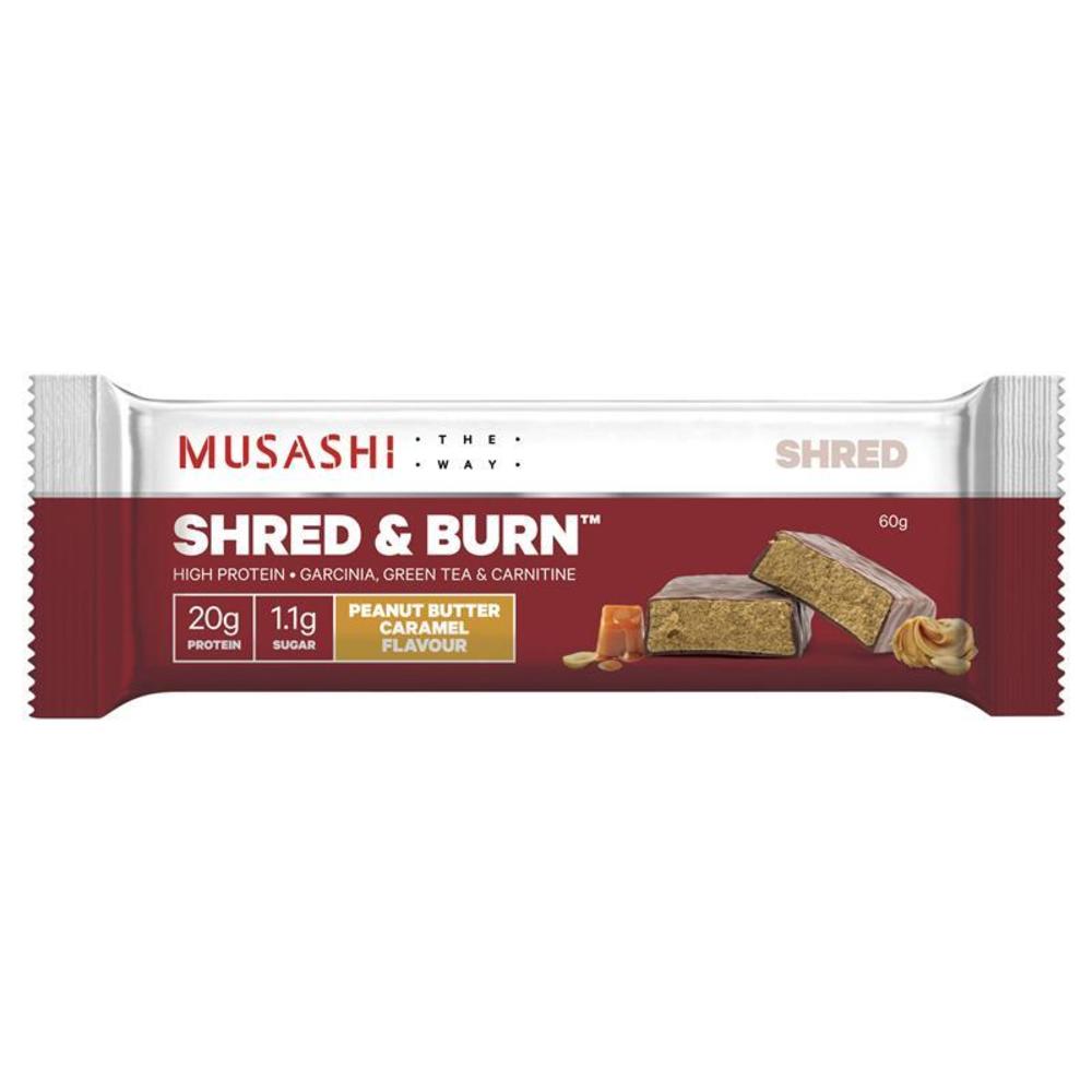 무사시 쉬어드 앤 번 바 피너 버터 카라멜 60g Musashi Shred And Burn Bar Peanut Butter Caramel 60g