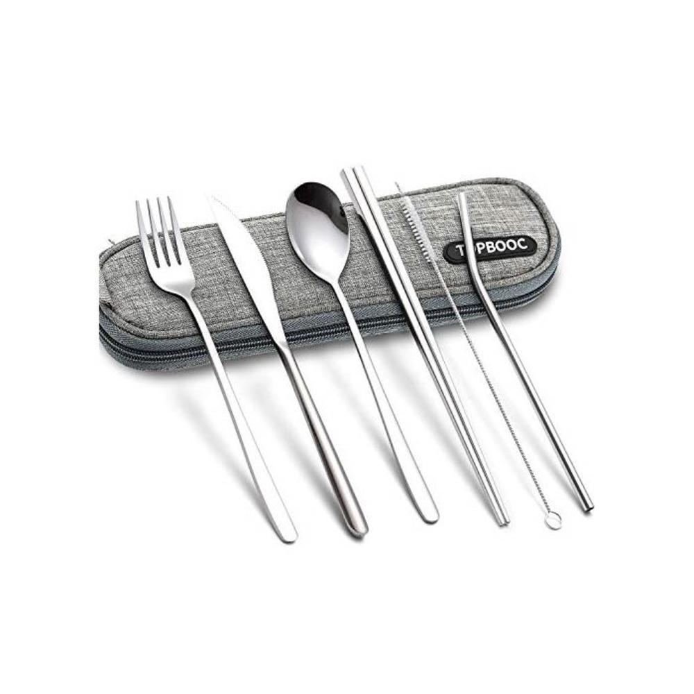 Portable Flatware Cutlery Set Dinnerware Tableware Spoon Fork Knife Chopsticks Set with a Organize Box (6pcs Stainless Steel Flatware) B07PFGN1SD