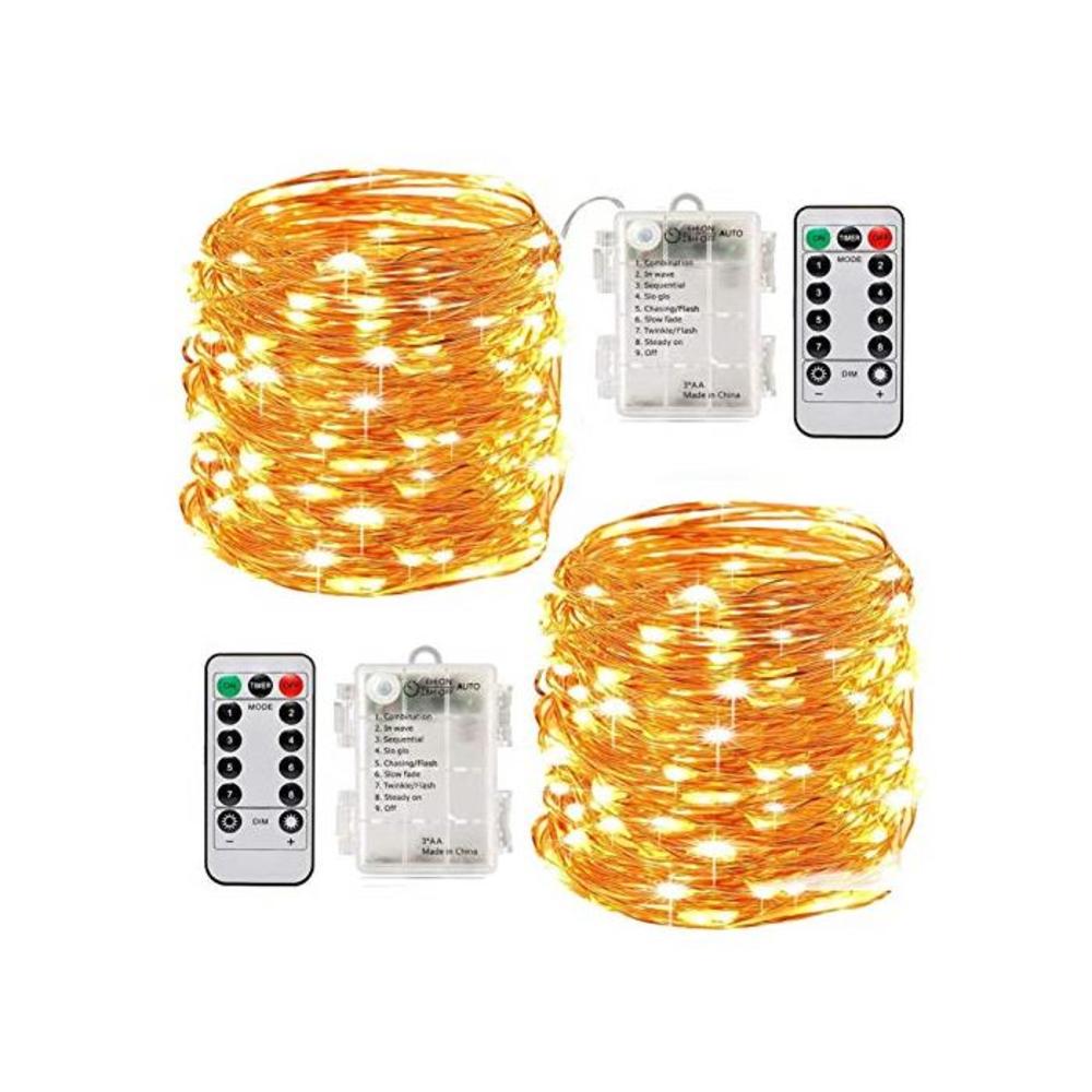 Led String Lights Battery Powered,[2 Pack] Fairy String Lights Battery Operated Waterproof 8 Modes 100 LED 33ft with Remote Control Christmas Decoration Lights (Warm white-10M) B07C8KPKTC
