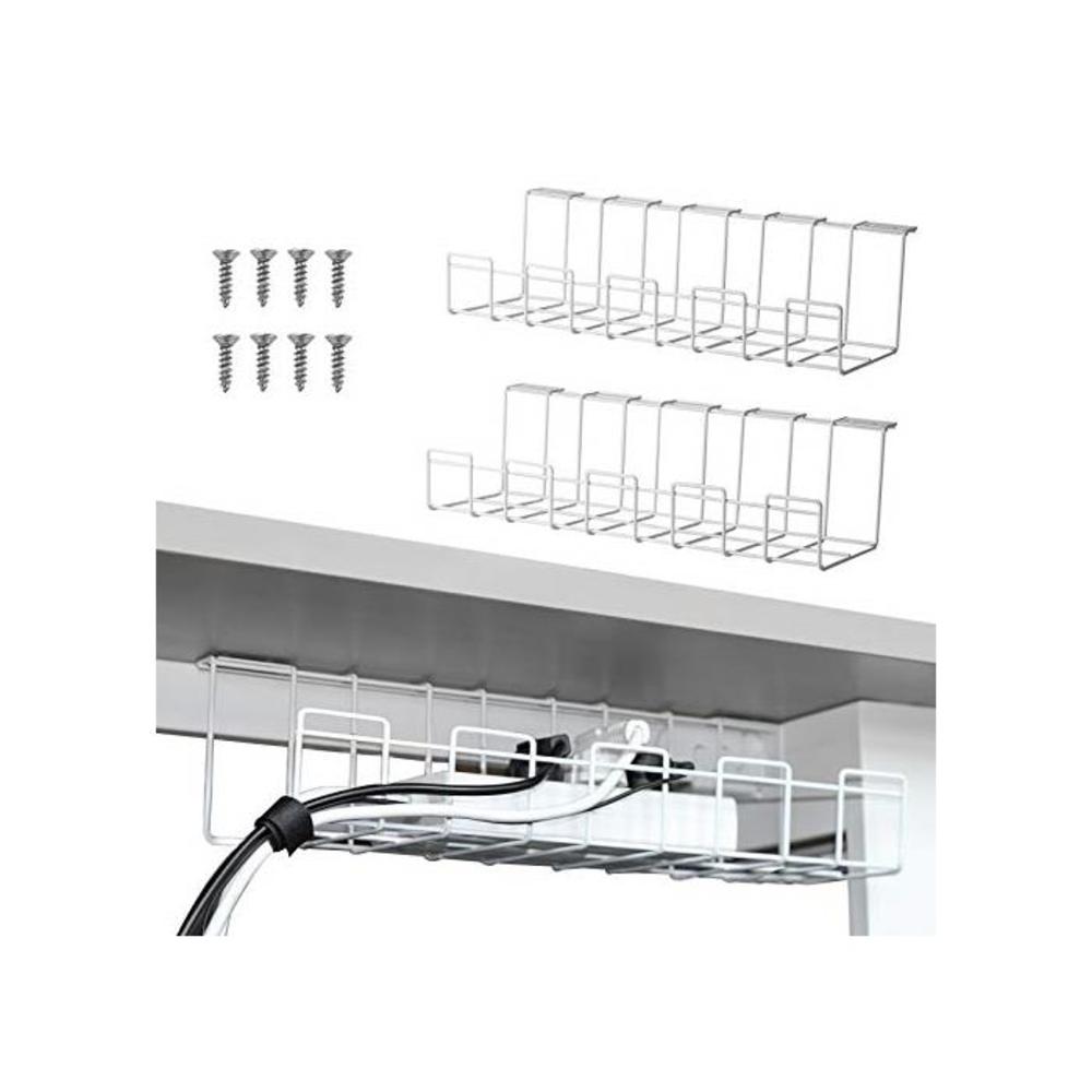 2 Packs Cable Management Tray, 16 inches Under Desk Cable Organizer for Wire Management, Metal Wire Cable Tray for Desks, Offices, and Kitchens (White) B07Q9QN4J8
