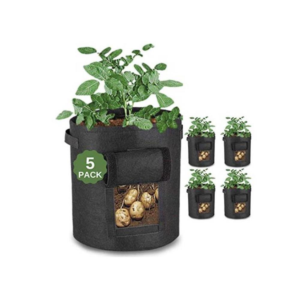 JUSTGROW™ 5 Pack 10 Gallon Large Potato Grow Bags with Viewing Window and Free Claw Garden Gloves. Premium Reinforced Fabric Potato Grow Bags. Vegetable Planting Pots B08CD1S83G