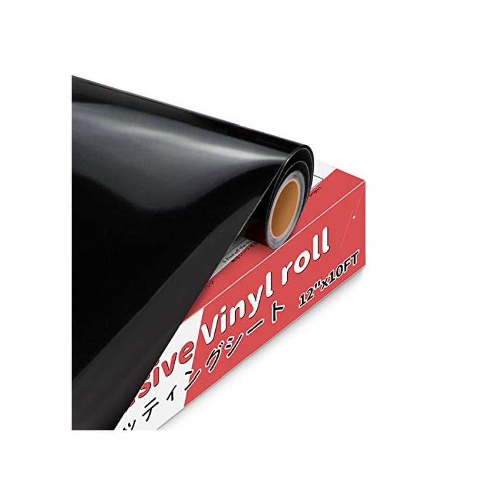 YRYM HT Black Permanent Vinyl – Adhesive Vinyl Rolls – 12”x10FT Black Vinyl Glossy for Cricut &amp; Silhouette Cameo, Craft and Decals Cutters B08P749N7Q