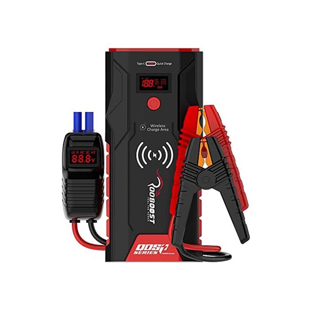Rooboost™ UPGRADED 1500A Peak Car Jump Starter (Up to 7L Gas and 5L Diesel) with Digital Display, Wireless Phone Charger, USB Quick Charge 3.0, Digital Smart Jumper Cable, Type-C I B07RDQ3L2H