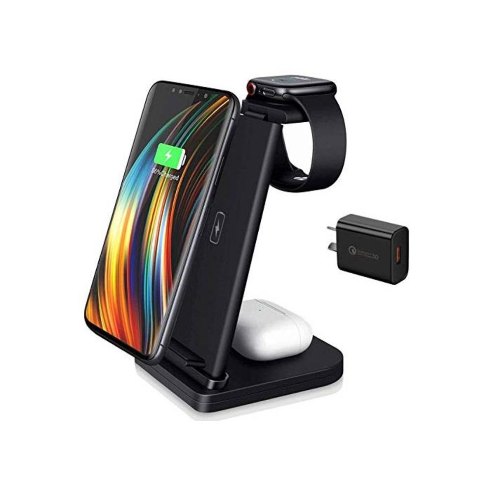 Mclaurin Wireless Charger 3 in 1,15W Wireless Charger Station for Apple Products,Fast Wireless Charger Stand with QC 3.0 Adapter for AirPods Pro/2 Apple Watch Series 5 4 3 2iPhone B08SK313HY