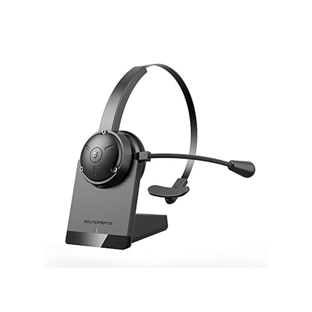 SoundPEATS Bluetooth Headset with Microphone Noise Cancelling, V5.0 Trucker Wireless Headset with Mute Mic, Charging Base 30hrs Talktime for Phone/PC/Laptop/Home Office/Online Conf B07X3DDK75