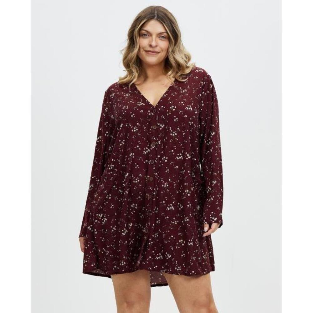 Missguided Curve Plus Button Through Long Sleeve Smock Ditsy Dress MI251AA32EAD
