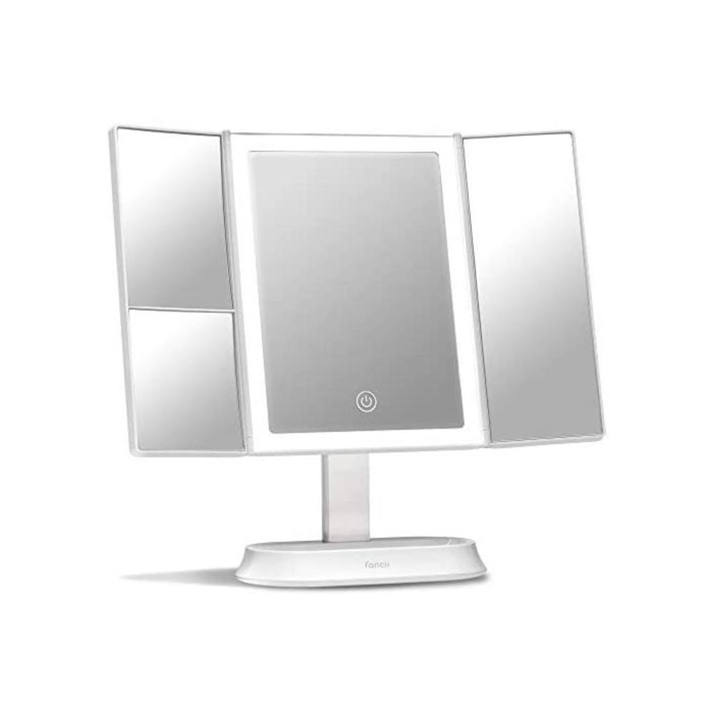 Fancii Large Makeup Mirror with Natural LED Lights, Lighted Trifold Vanity Mirror with 5X &amp; 7X Magnifications - Dimmable Lights, Touch Screen, Cosmetic Stand - Sora (White) B07WQYXT37