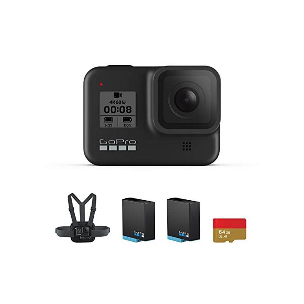 [GoPro Original] GoPro HERO8 Black - Waterproof Action Camera with Touch Screen, 4K Ultra HD Video, 12MP Photos, (GoPro HERO8 Black+64GB SD Card+2 Rechargeable Batteries+GoPro Ches B094FRGVBV