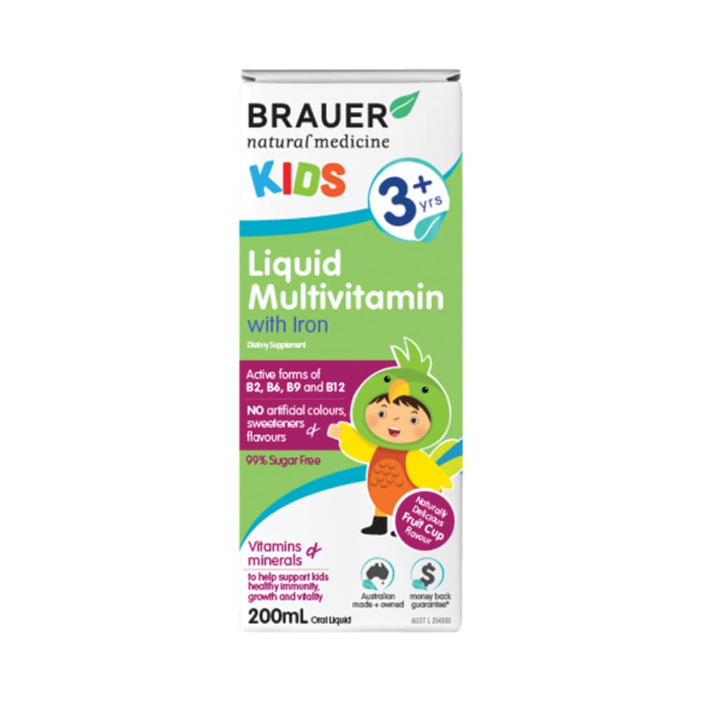 브라우어 키즈 리퀴드 멀티비타민 + 철분 (3+ 이얼스) 200ML, Brauer Kids Liquid Multivitamin with Iron (3+ years) 200ml