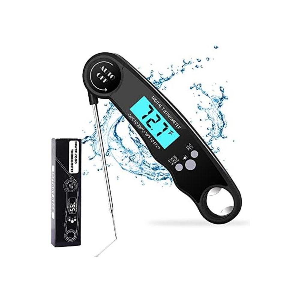 Digital Instant Read Meat Thermometer, Waterproof Kitchen Thermometer, Cooking Food Thermometer with Backlight LCD, Auto On/Off for Deep Fry Grilling Smoker BBQ Milk Water (Black) B08PC5H5PY