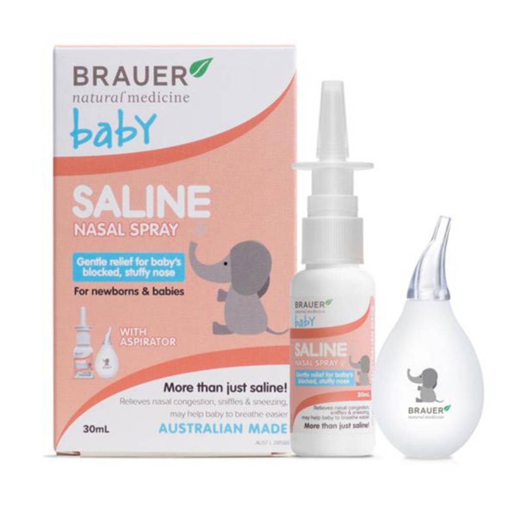 브라우어 배이비 세일린 네이절 스프레이 윗 흡인기 30ml, Brauer Baby Saline Nasal Spray with Aspirator 30ml