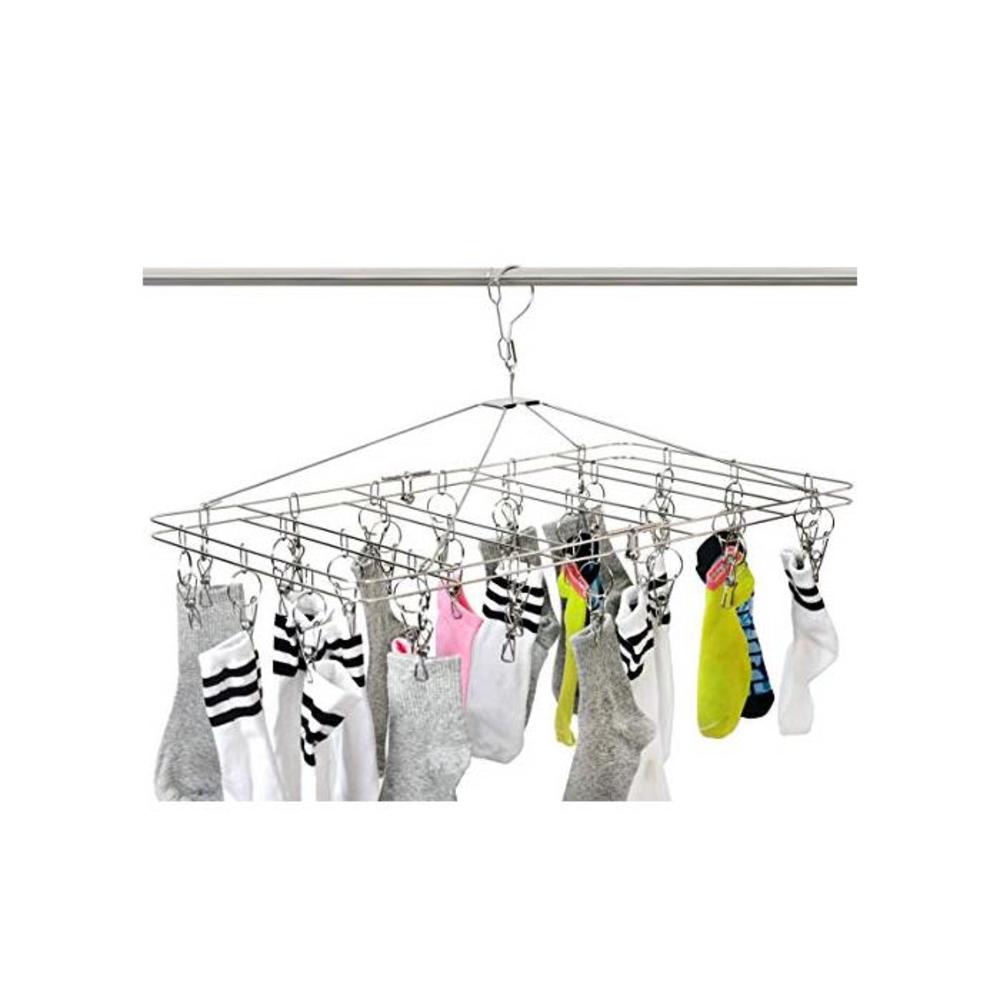 DreamColor Anti-Wind Stainless Steel Drying Hanger Rack 20/8 Pegs Clip Laundry Clothesline Dryer for Socks Underwear Towel Scarves Short (Folded) B07RRFTWSK