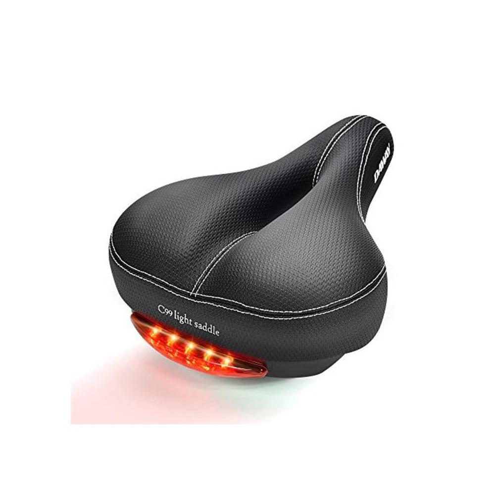DAWAY Comfortable Men Women Bike Seat C99 Memory Foam Padded Leather Wide Bicycle Saddle Cushion Taillight, Waterproof, Dual Spring Designed, Soft, Breathable, Fit Most Bikes, 1 Ye B01NGZR13O
