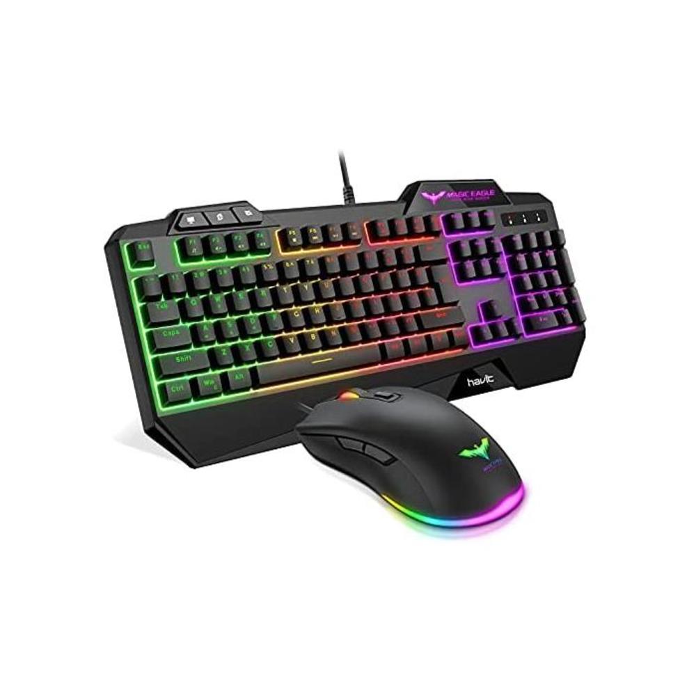 Havit Rainbow Backlit Wired Gaming Keyboard Mouse Combo, LED 104 Keys USB Ergonomic Wrist Rest Keyboard, 4800DPI 6 Button Mouse for Windows PC Gamer Desktop, Computer (Black) B016Y2BVKA