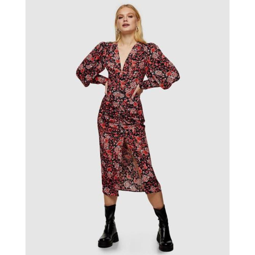 TOPSHOP Ruched Front Floral Print Midi Dress TO101AA73ZYO