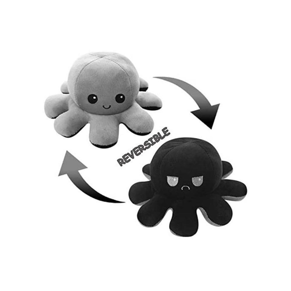 Reversible Mood Soft Plush Toy, Flip Stuffed Animal Doll, Great for Kids and Adults (Black &amp; Grey) B08XBL1116