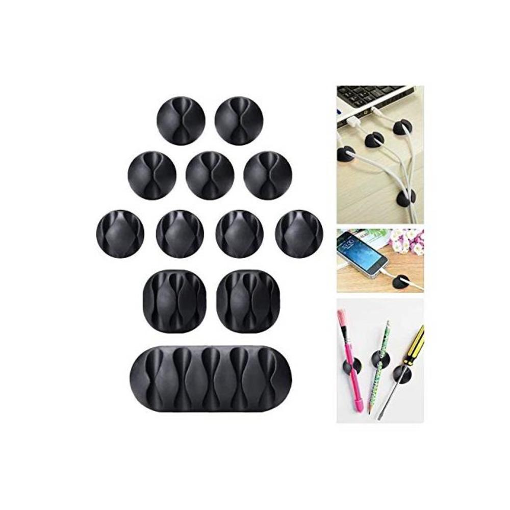 ASAMWM 12 Pieces Black Multipurpose Silicone Cable Clips Wire Holder Cable Organizer with Strong 3M Adhesive Cable Management System for TV Laptop PC Home Office Electrical Chargin B08QZLRPZB