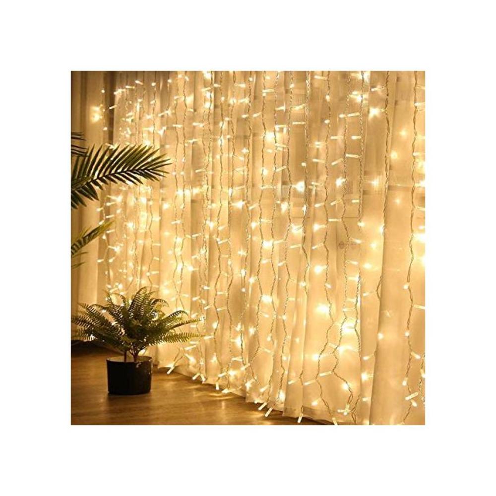 Fairy Curtain Lights, Amazer-T 300 LED Window Curtain String Light Wedding Party Home Garden Bedroom Outdoor Indoor Wall Decorations (Warm White) B07ZCN8CHZ