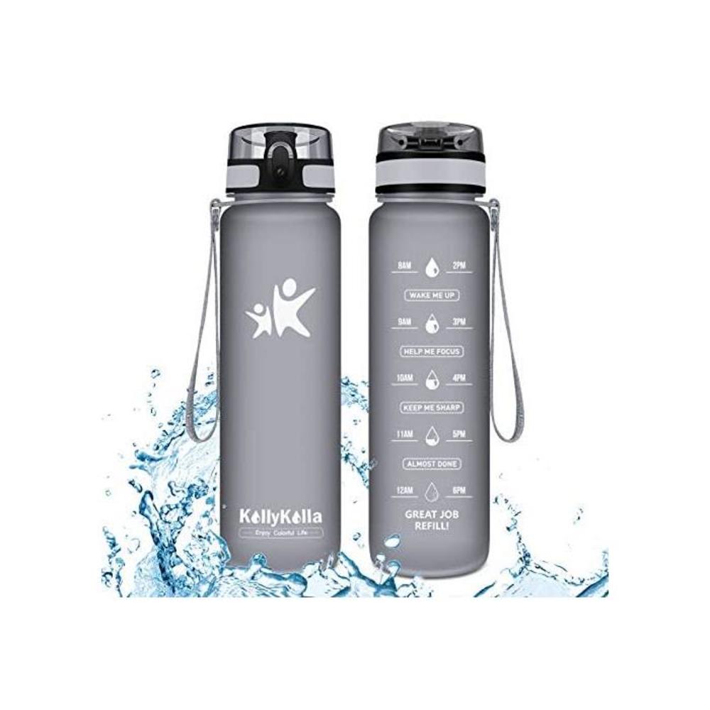 KollyKolla Sports Water Bottle - 350/500/800/1000ml/1.5L Reusable Plastic Drink Bottle with Time Marker and Filter, BPA Free Tritan One Click Flip Lid Water Bottles for Kids, Schoo B08CKP8ZHW