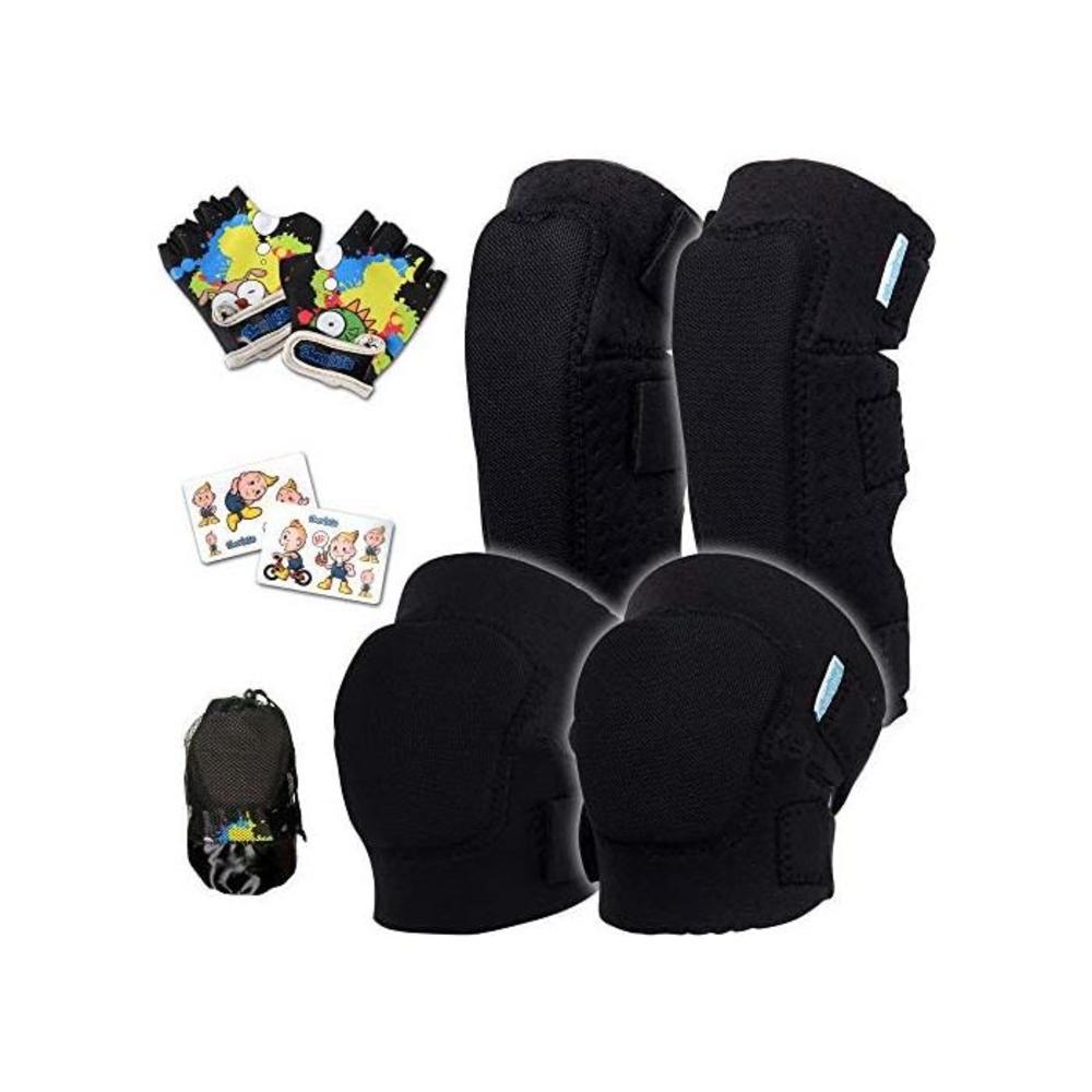 Innovative Soft Kids Knee and Elbow Pads with Bike Gloves - Toddler Protective Gear Set w/Mesh Bag&amp; Sticker CSPC Certified - Roller-Skating, Skateboard Knee Pads for Kids Child Boy B07YQZC6CT