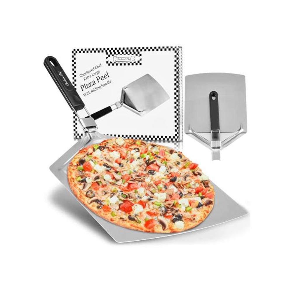 Checkered Chef Pizza Paddle - Large Stainless Steel Peel w/Folding Handle - 13 Inch x 15 Inch B07GSJKTVM