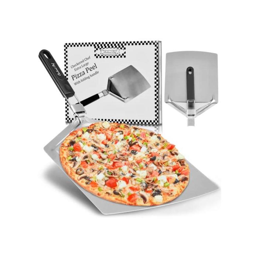 Checkered Chef Pizza Lovers Set - Comes with Folding Stainless Steel Pizza Peel Paddleand Stainless Steel Rocker Blade Pizza Cutter with Protective Cover B081J4LDG3
