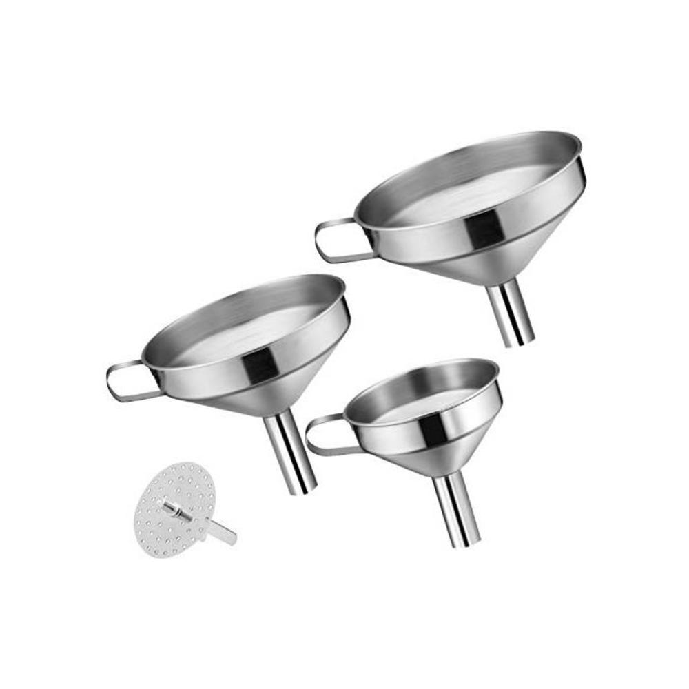 Noosa Life Funnels For Kitchen 3pc Stainless Steel Kitchen Funnel Set Plus Detachable Strainer Great for Transferring of Liquid and Dry Ingredients Durable and Dishwasher S B07BK17KT7