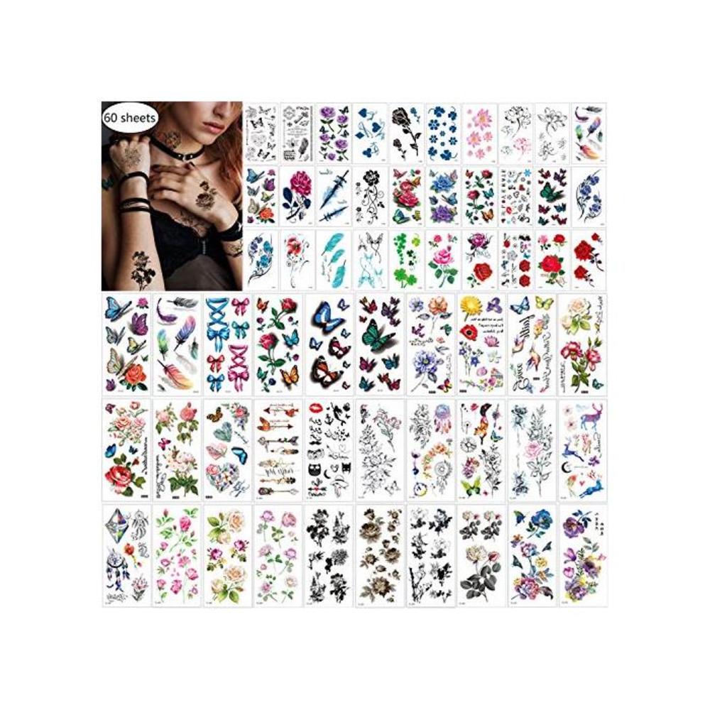 60 Sheets Waterproof Butterfly Flower Temporary Tattoos Stickers for Women,Multiple Design Styles B08Q365L99